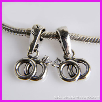 925 Sterling Silver White CZ Stone Double Love Charms Beads For European Bracelets
